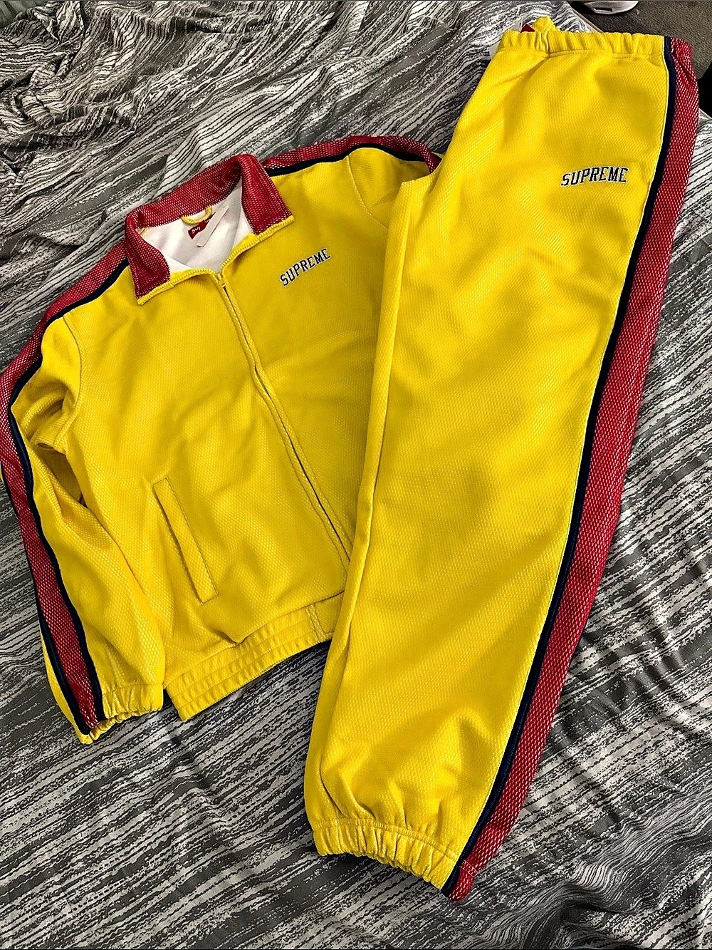 Supreme Velour Mesh Track Jacket Yellow & Red Color Block Set